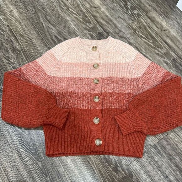Vero Moda Kylie Button Blocked Striped Cardigan Sweater Rust/Orange Women XS - Picture 1 of 6